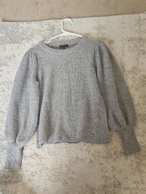 1.STATE Heather Gray Ribbed Balloon-Sleeve Scoop-Neck Sweater
